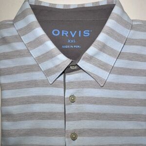 Orvis Men’s Striped Pique Short Sleeve Polo Shirt Blue/Gray 2XL